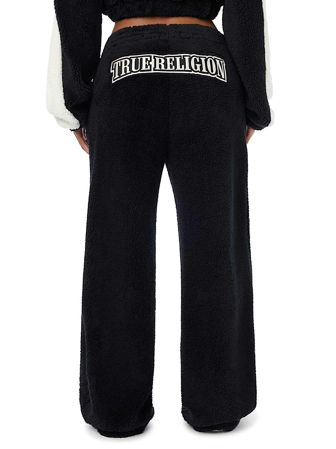 EMBROIDERED SHERPA MID RISE STRAIGHT LEG SWEATPANT