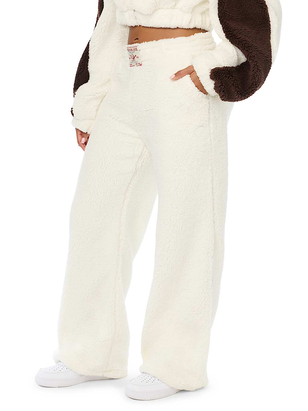 EMBROIDERED SHERPA MID RISE STRAIGHT LEG SWEATPANT