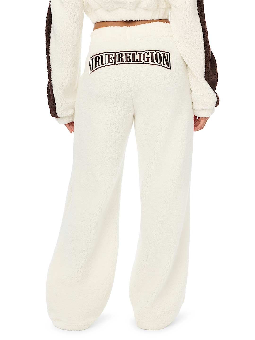 EMBROIDERED SHERPA MID RISE STRAIGHT LEG SWEATPANT