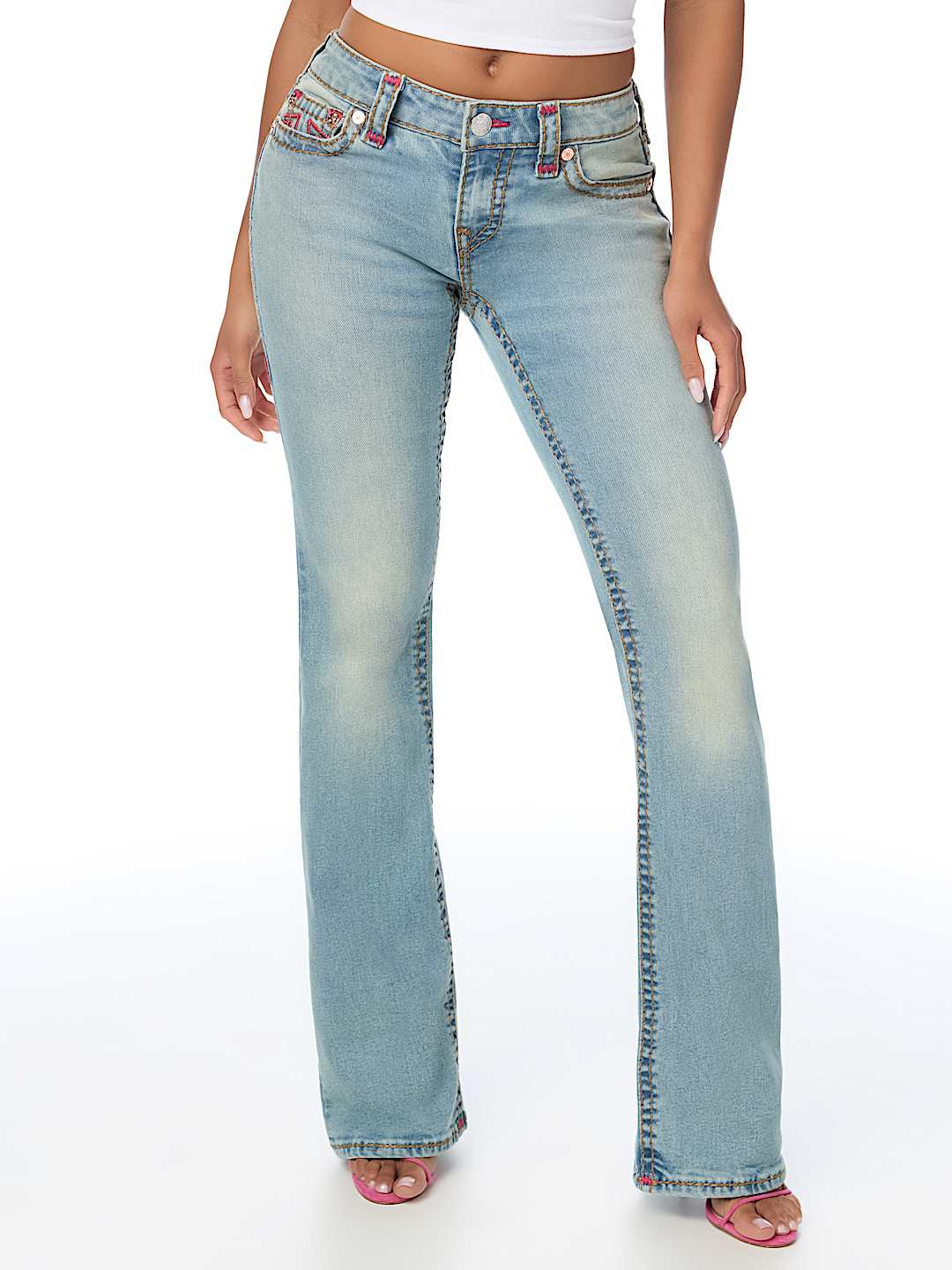 BECCA LOW RISE EMBROIDERED SUPER T BOOTCUT JEAN