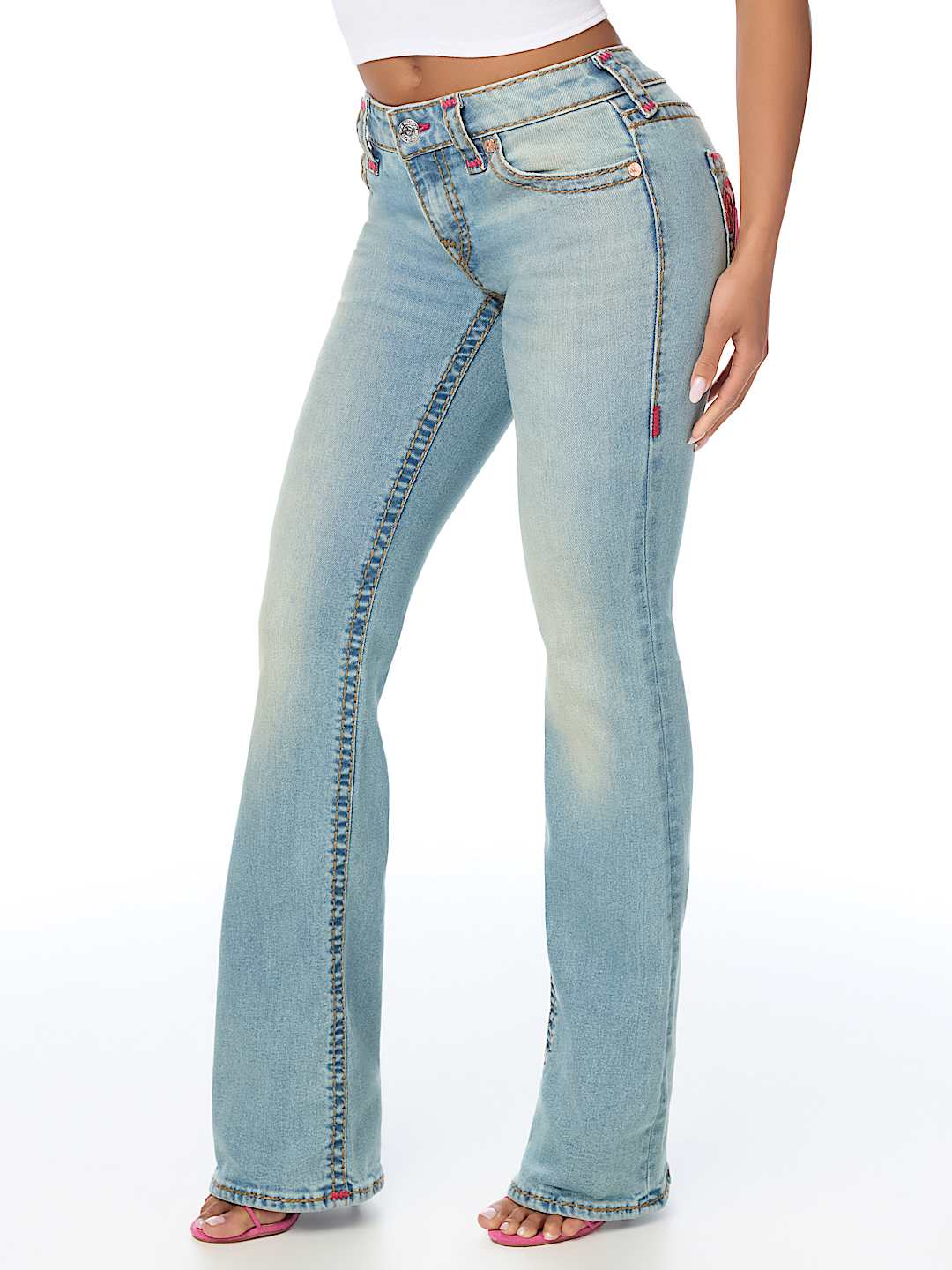 BECCA LOW RISE EMBROIDERED SUPER T BOOTCUT JEAN