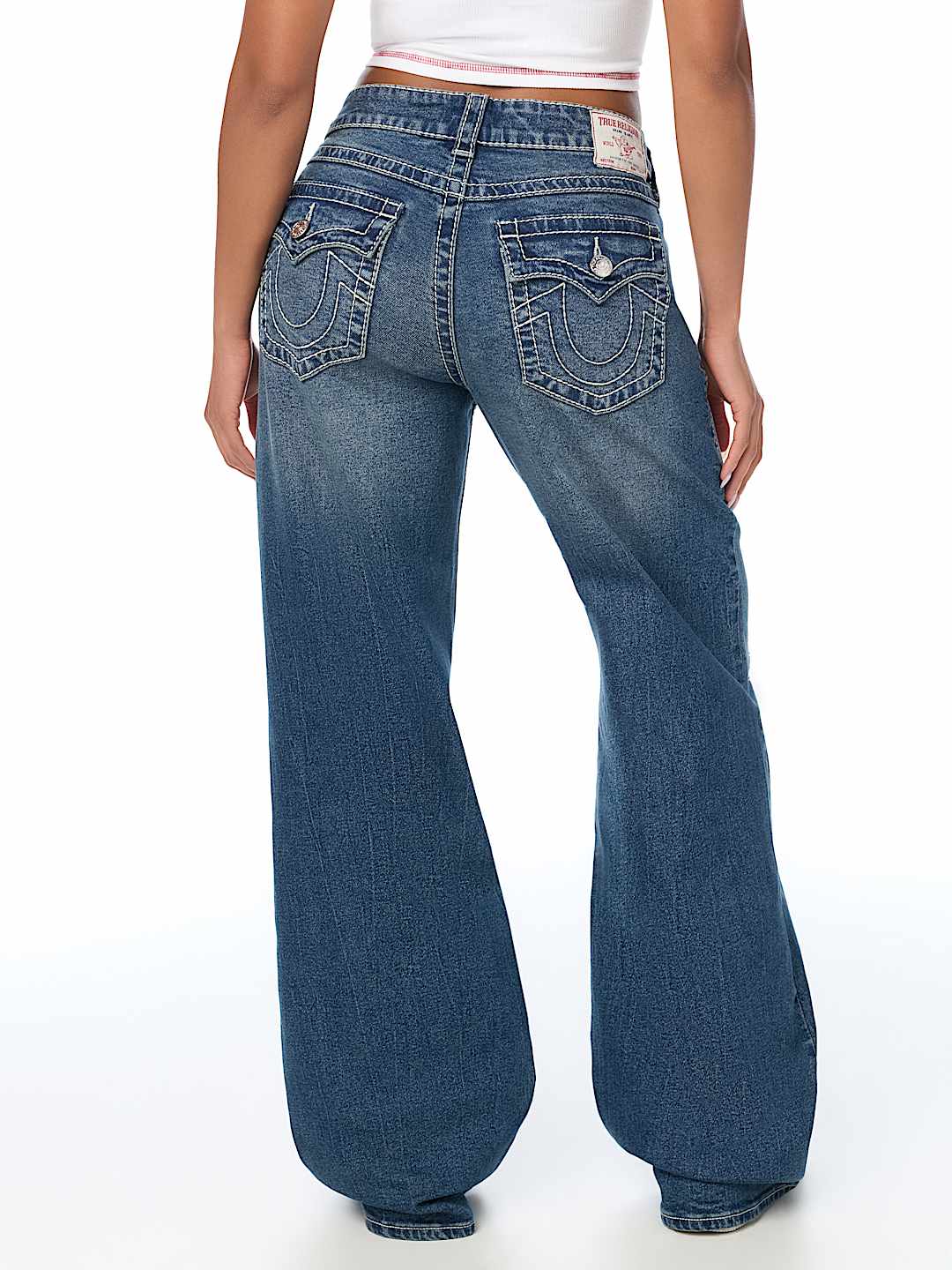 BOBBI MID RISE CRYSTAL PLAID BIG T FLAP BAGGY JEAN