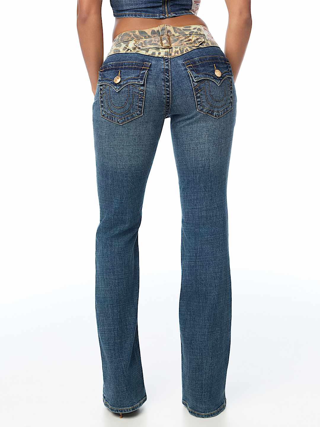 BECCA MID RISE LEOPARD BLOCK FLAP BOOTCUT JEAN