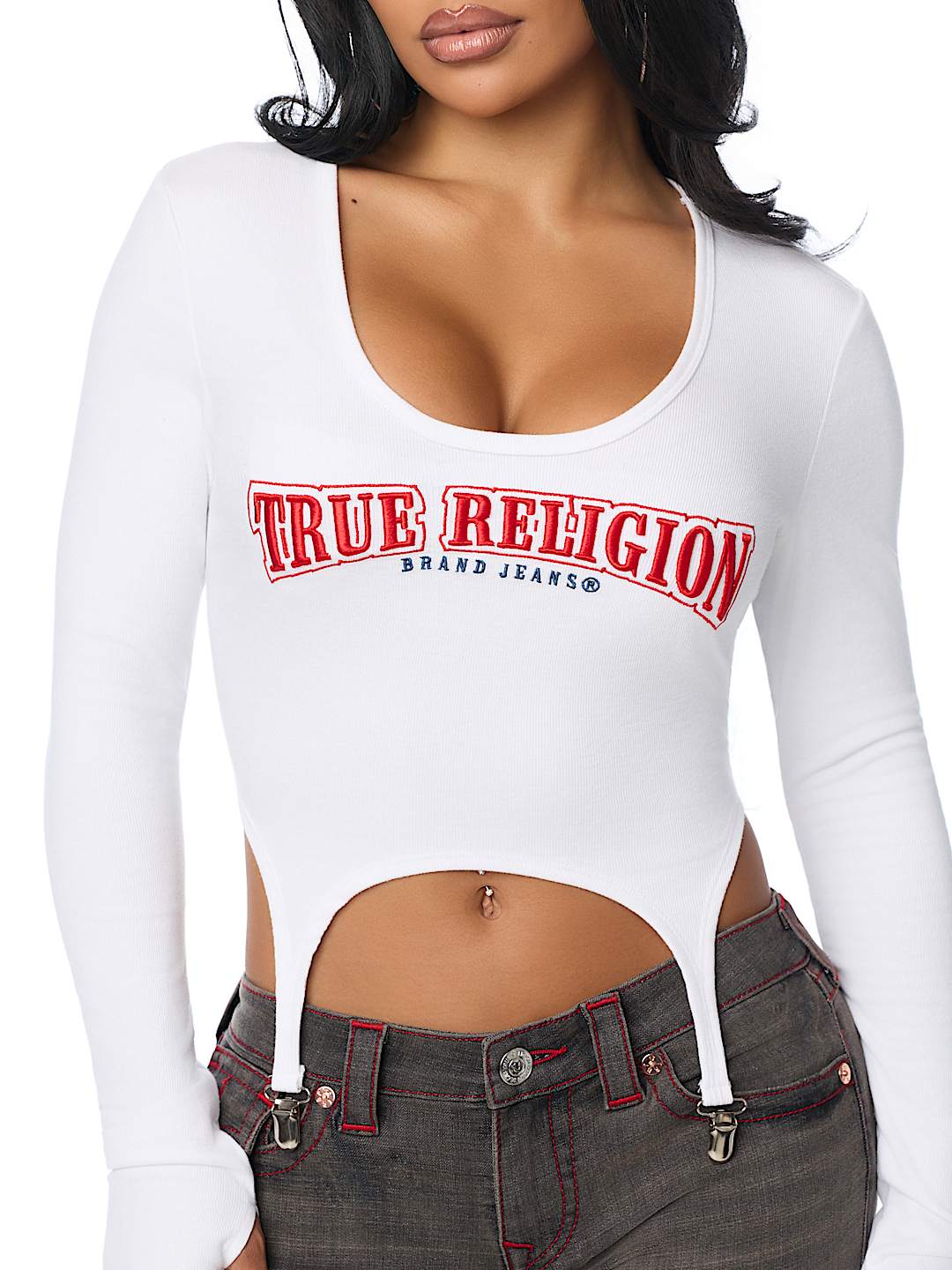 EMBROIDERED RIBBED GARTER TOP