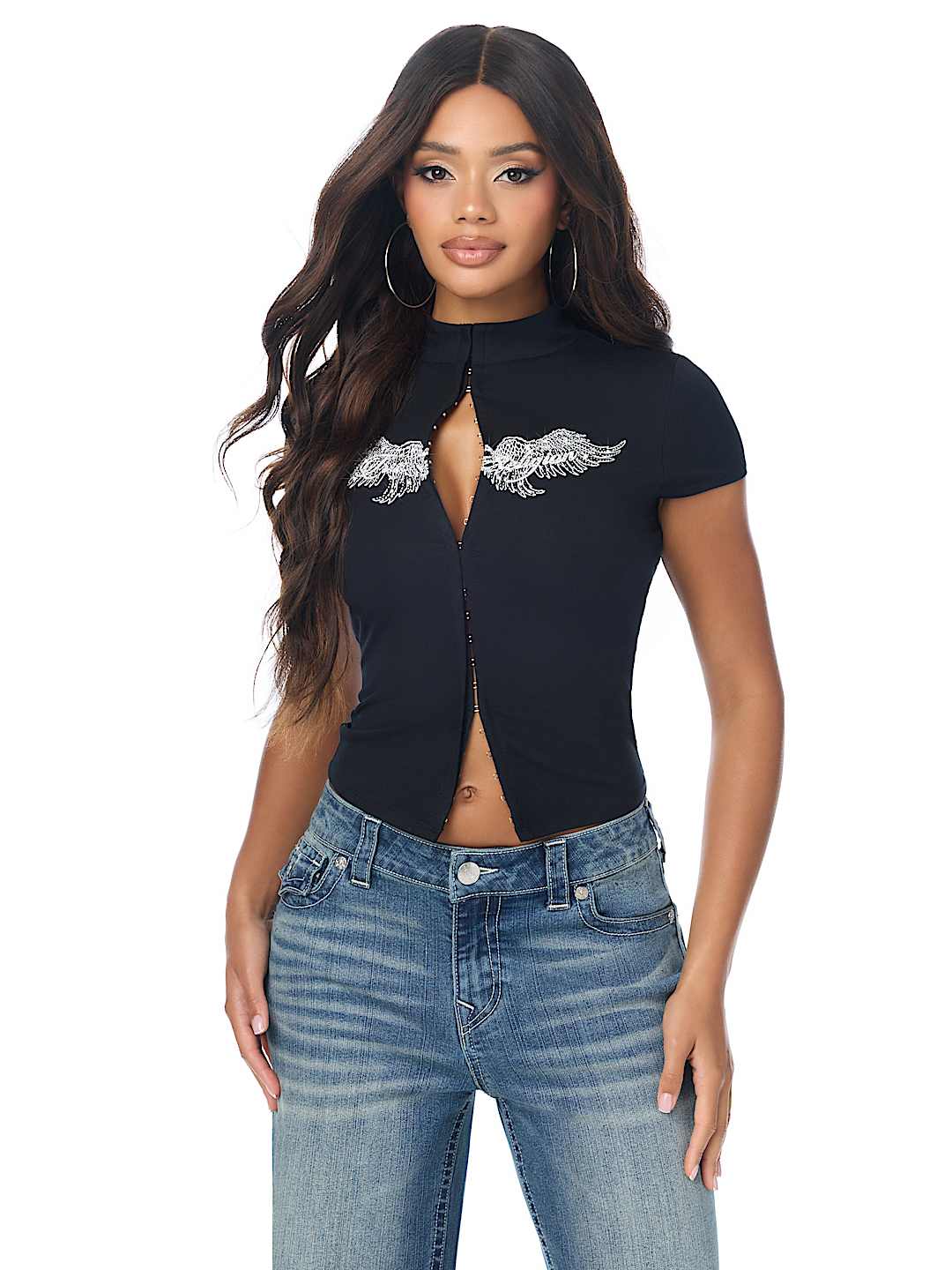CRYSTAL KEYHOLE CAP SLEEVE TOP
