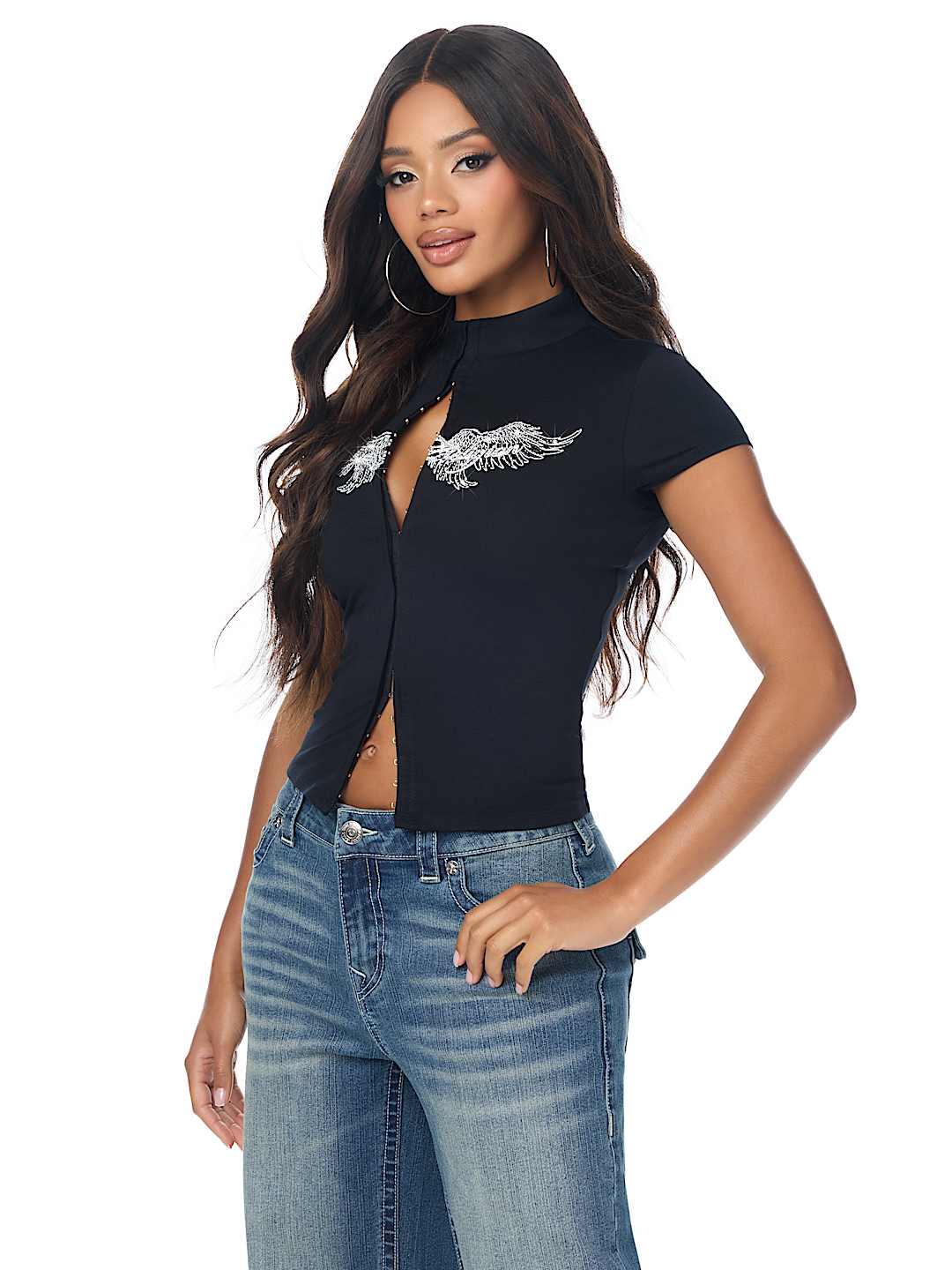 CRYSTAL KEYHOLE CAP SLEEVE TOP