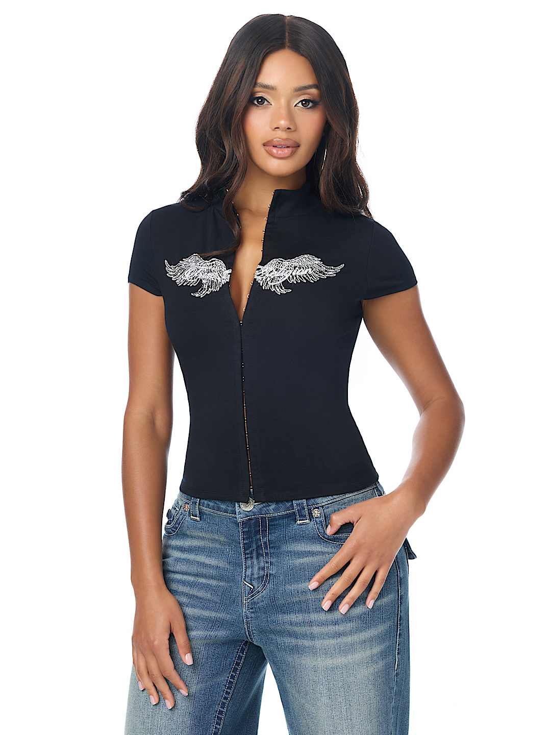 CRYSTAL KEYHOLE CAP SLEEVE TOP