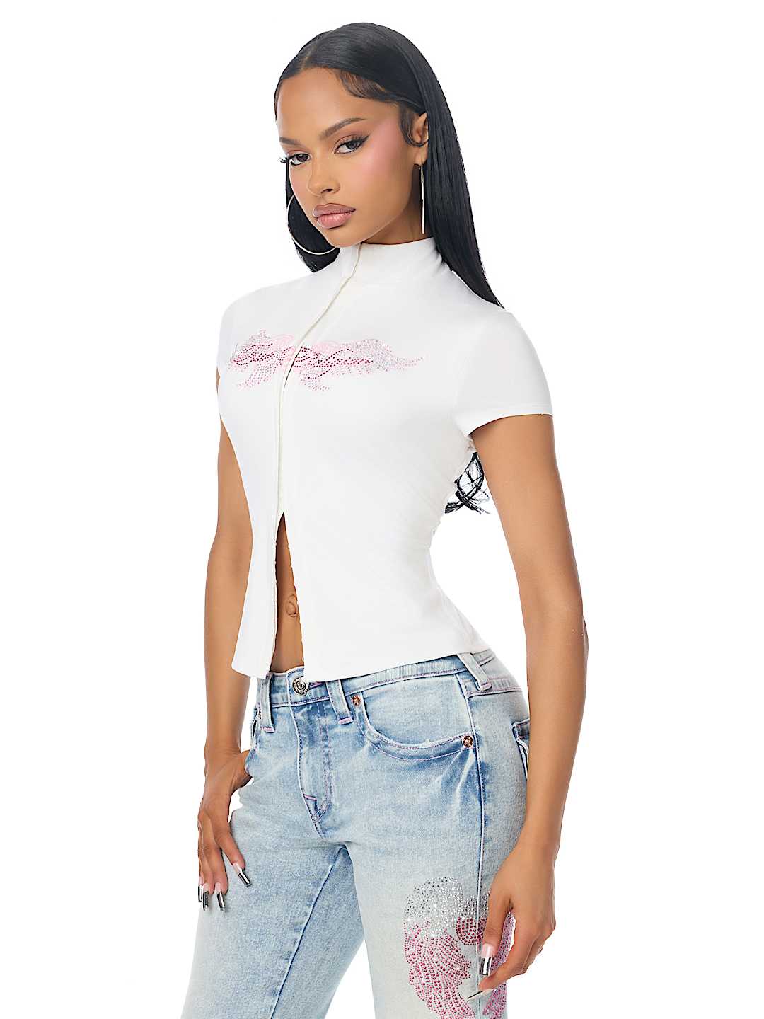 CRYSTAL KEYHOLE CAP SLEEVE TOP