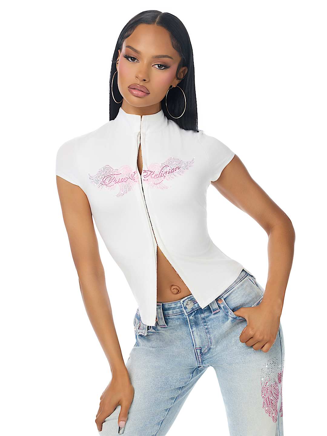 CRYSTAL KEYHOLE CAP SLEEVE TOP