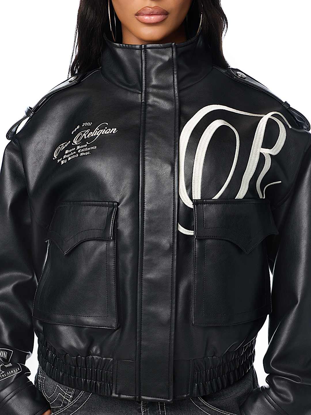 EMBROIDERED FAUX LEATHER JACKET