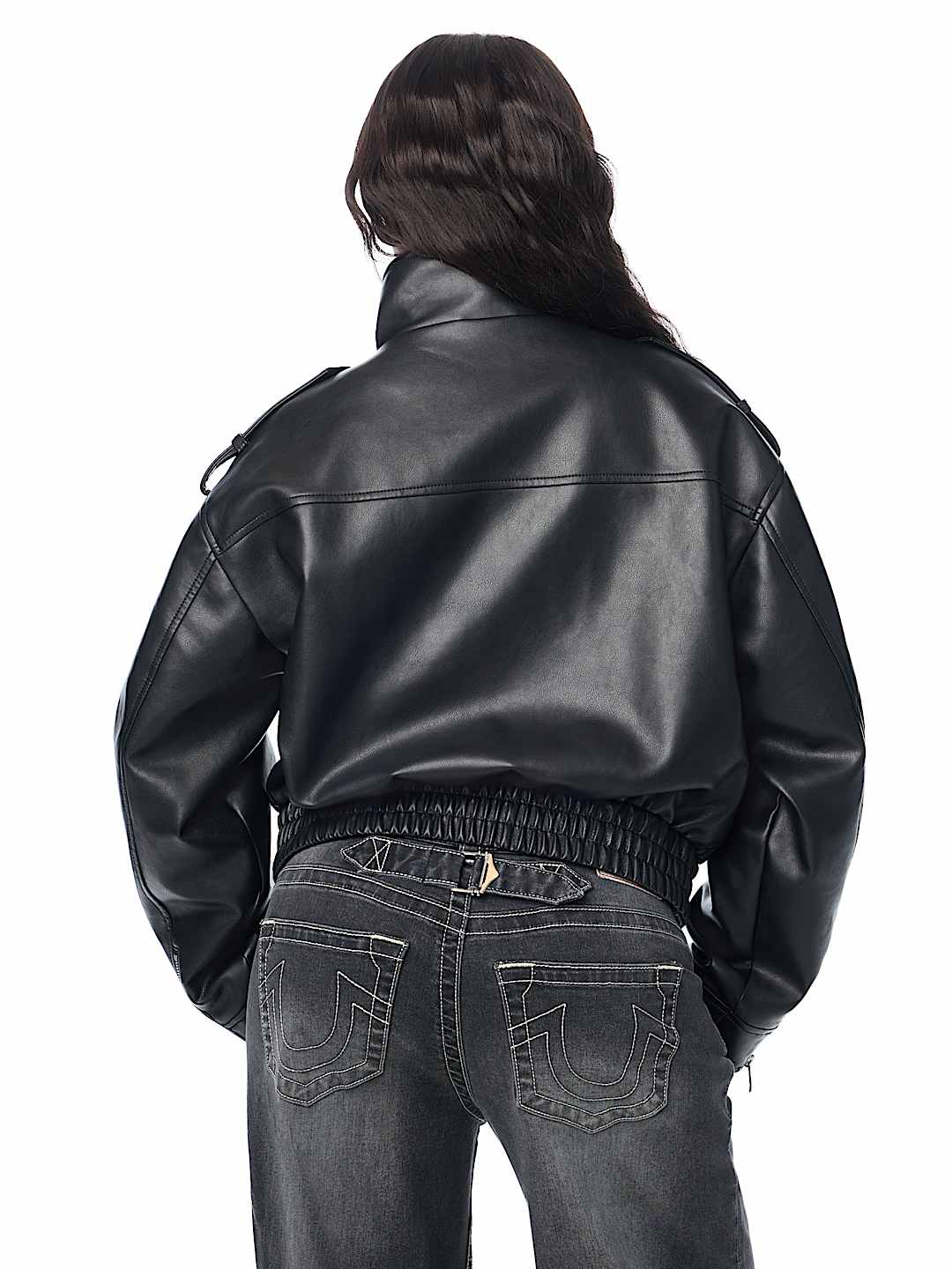 EMBROIDERED FAUX LEATHER JACKET