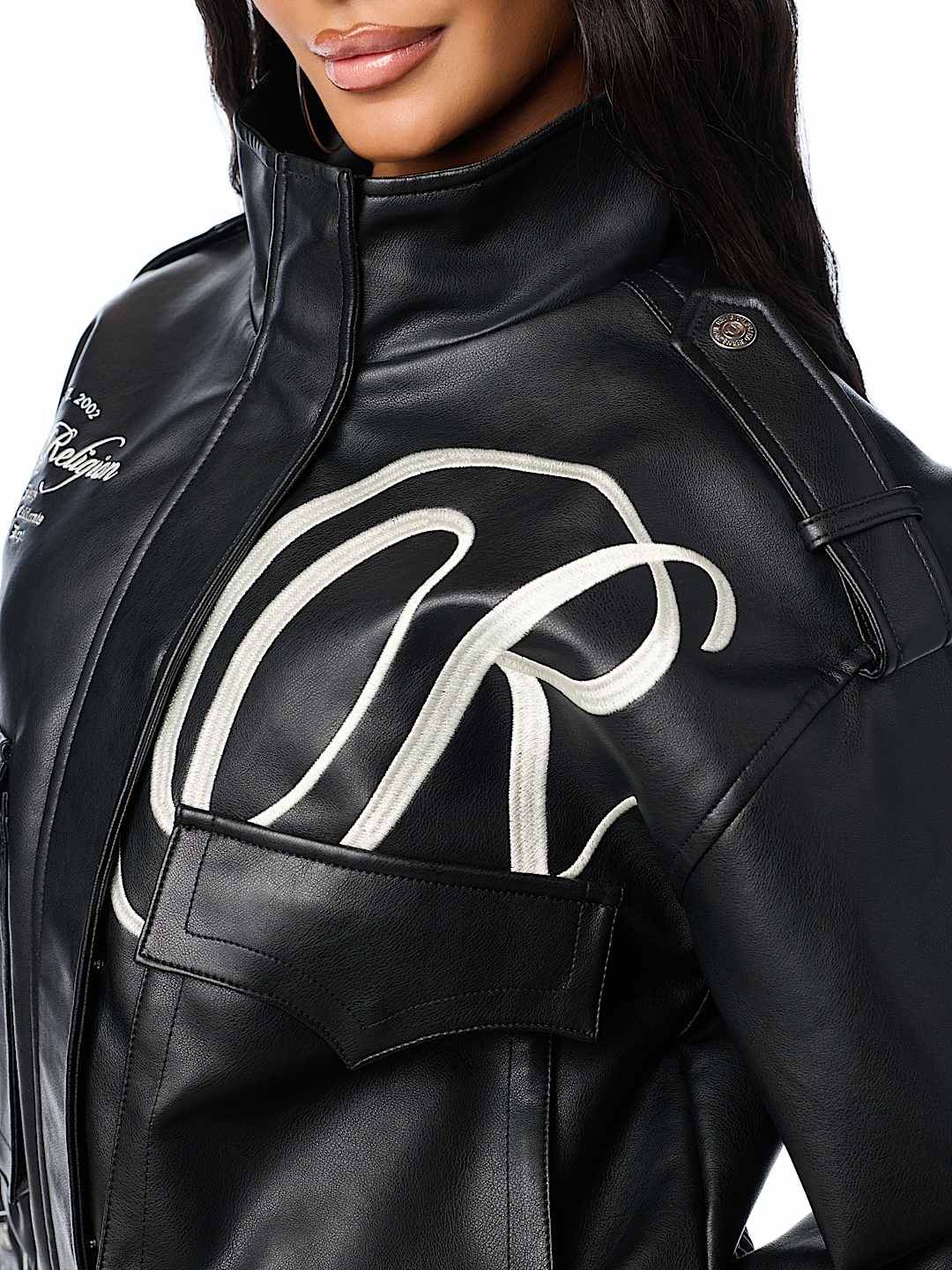 EMBROIDERED FAUX LEATHER JACKET