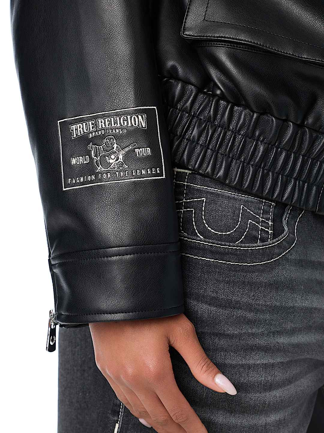EMBROIDERED FAUX LEATHER JACKET