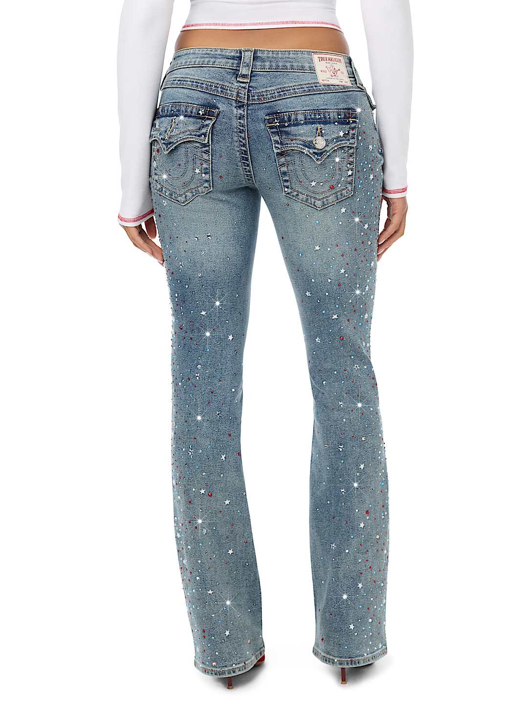 BECCA LOW RISE COLOR CRYSTAL FLAP BOOTCUT JEAN