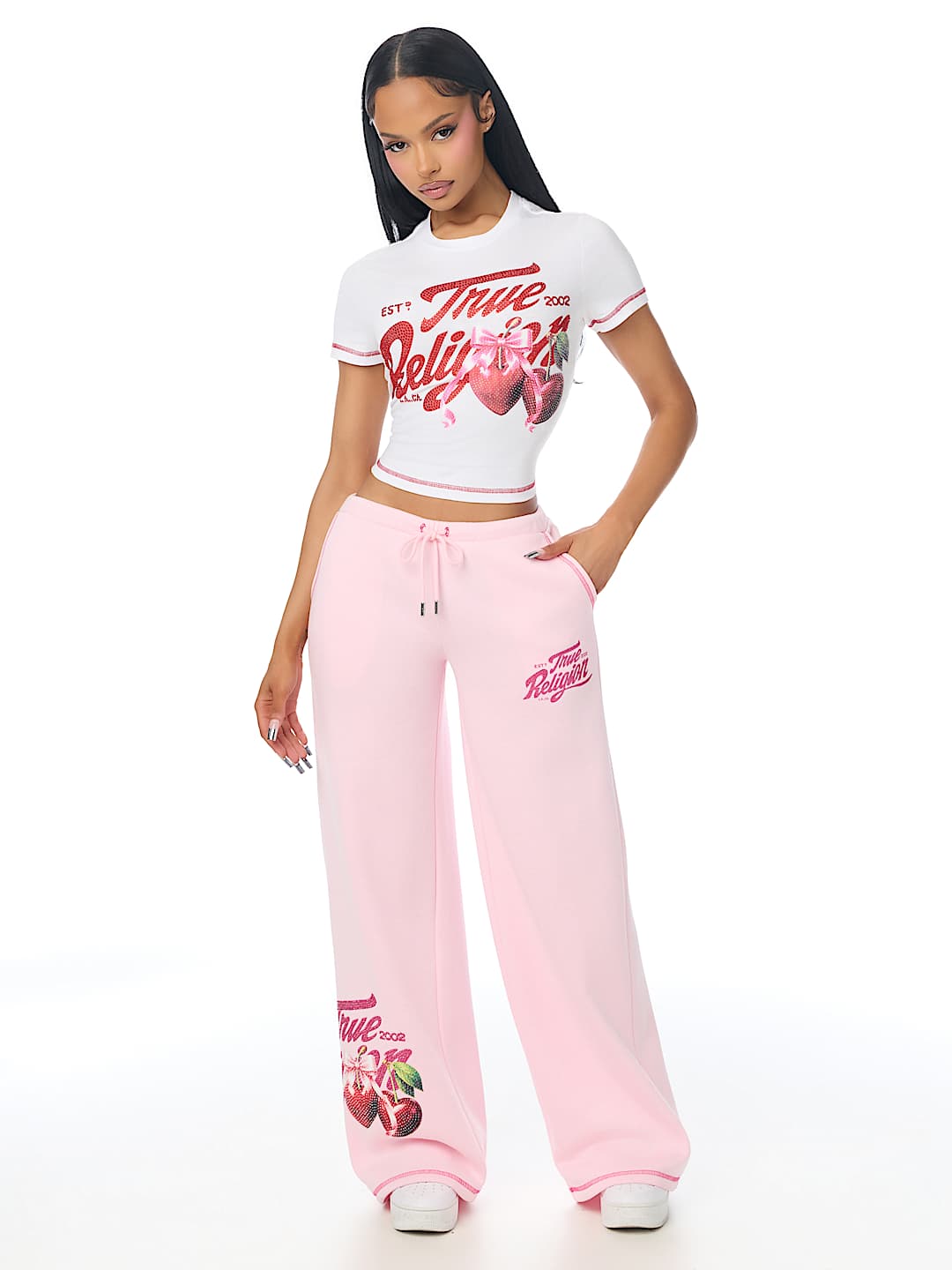 CRYSTAL CHERRY WIDE LEG SWEATPANT