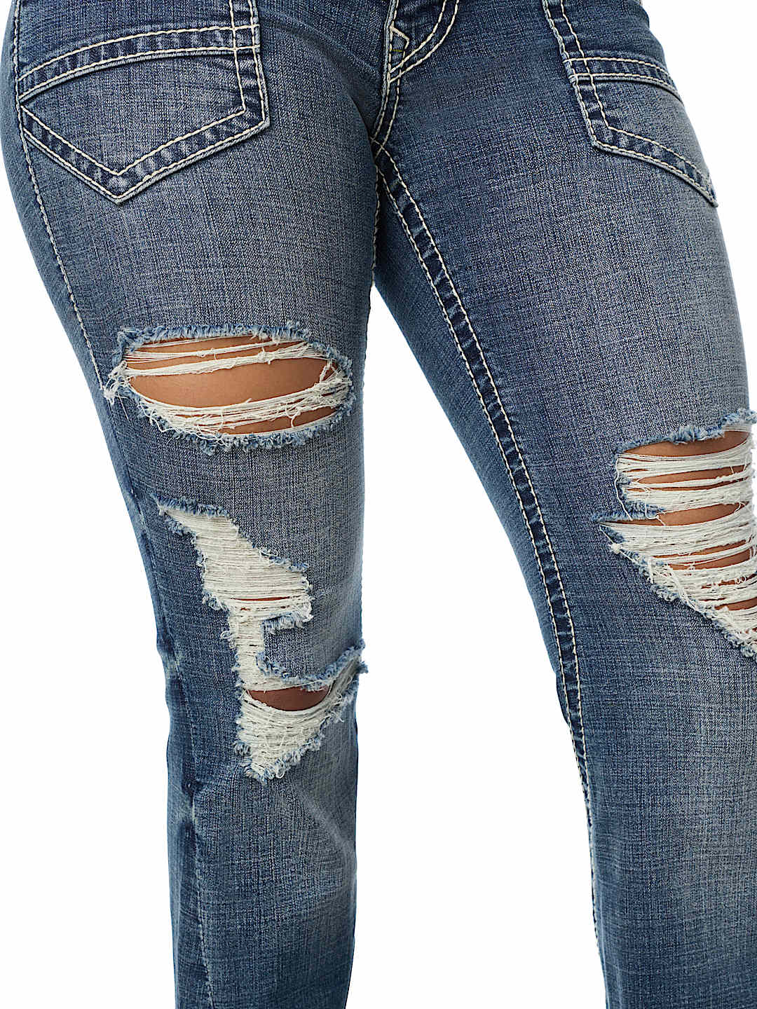 JOEY LOW RISE  DESTROYED ZIPPER POCKET BIG T FLAP FLARE JEAN