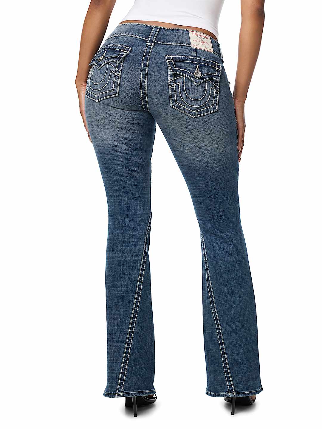 JOEY LOW RISE  DESTROYED ZIPPER POCKET BIG T FLAP FLARE JEAN