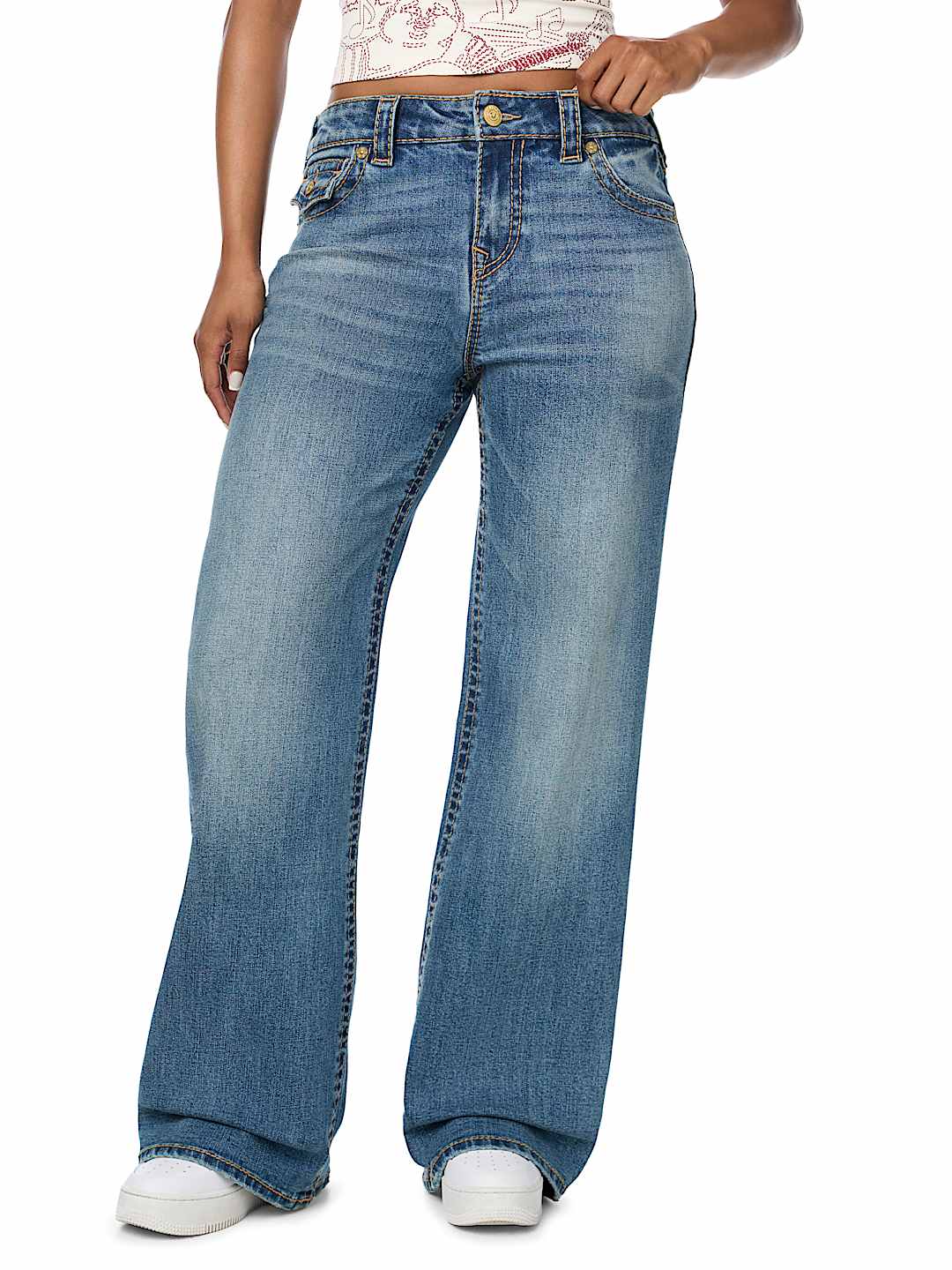 BOBBI MID RISE BIG T CRYSTAL FLAP BAGGY JEAN