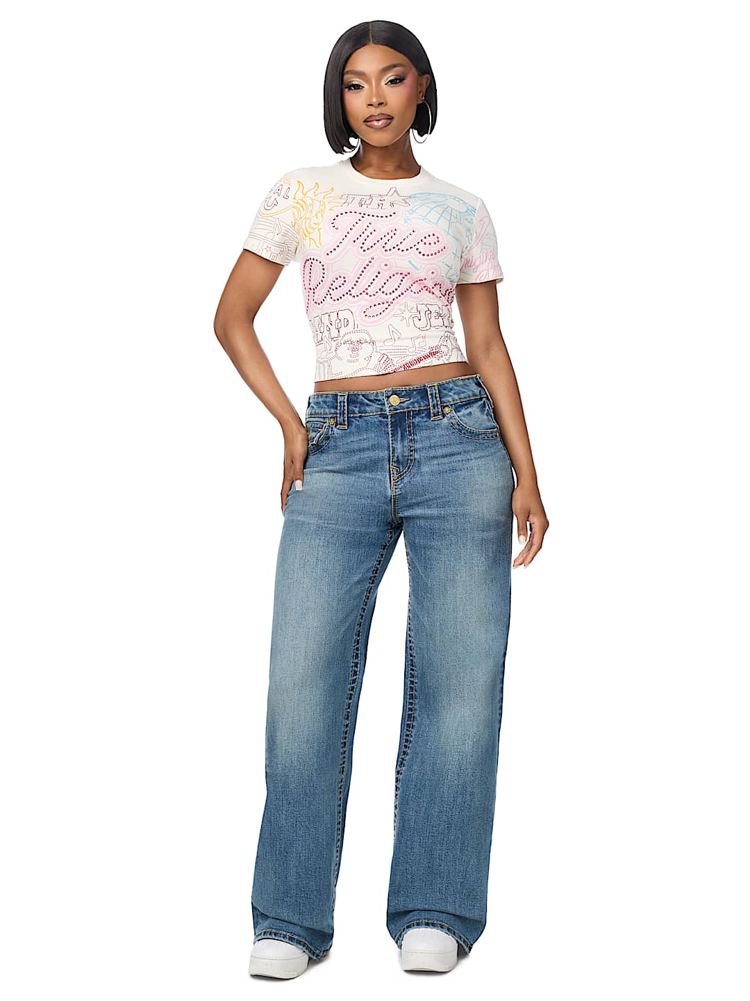BOBBI MID RISE BIG T CRYSTAL FLAP BAGGY JEAN