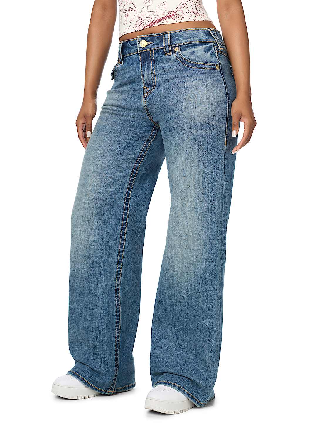 BOBBI MID RISE BIG T CRYSTAL FLAP BAGGY JEAN