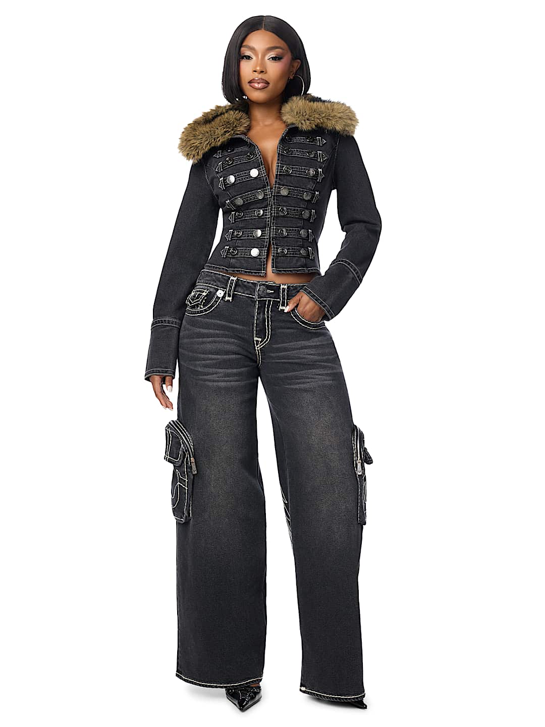DENIM MILITARY FUR JACKET