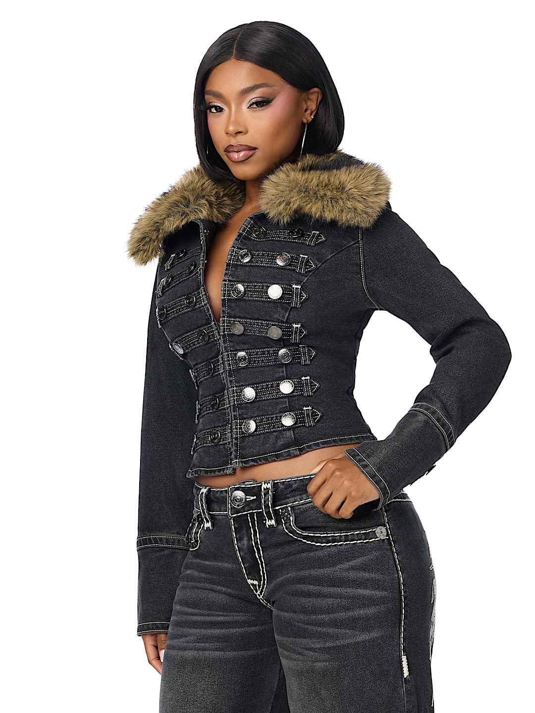 DENIM MILITARY FUR JACKET