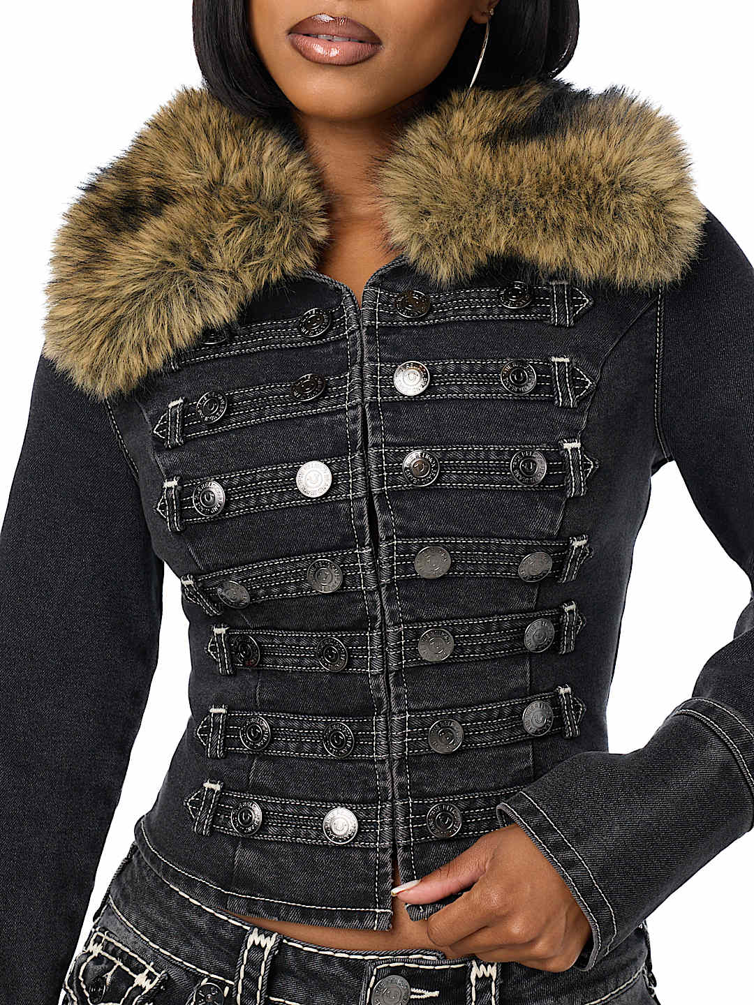 DENIM MILITARY FUR JACKET