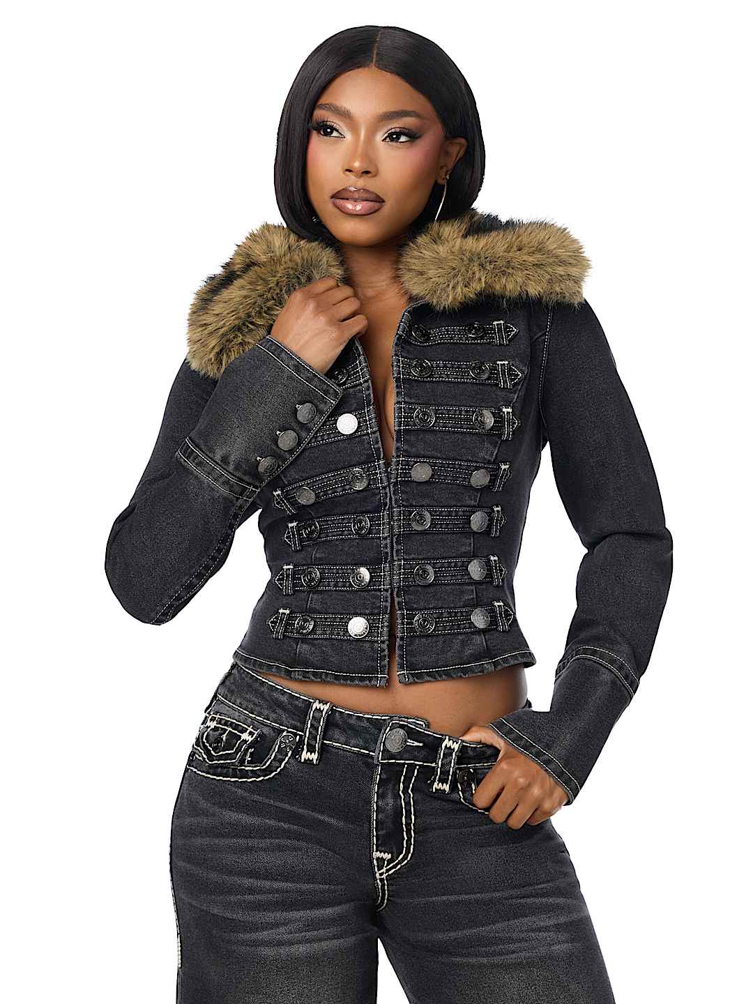 DENIM MILITARY FUR JACKET