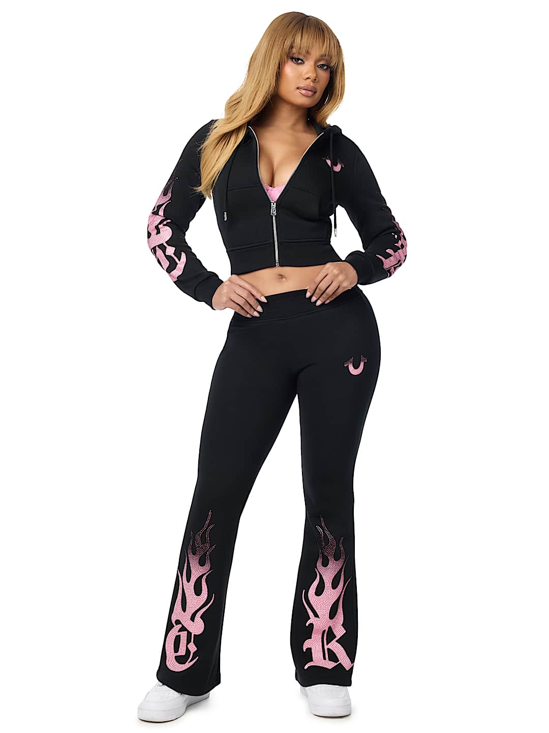 CRYSTAL FLAME SHRUNKEN ZIP HOODIE 