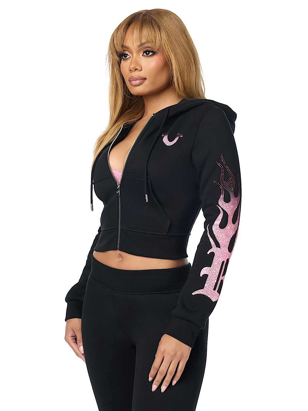 CRYSTAL FLAME SHRUNKEN ZIP HOODIE 