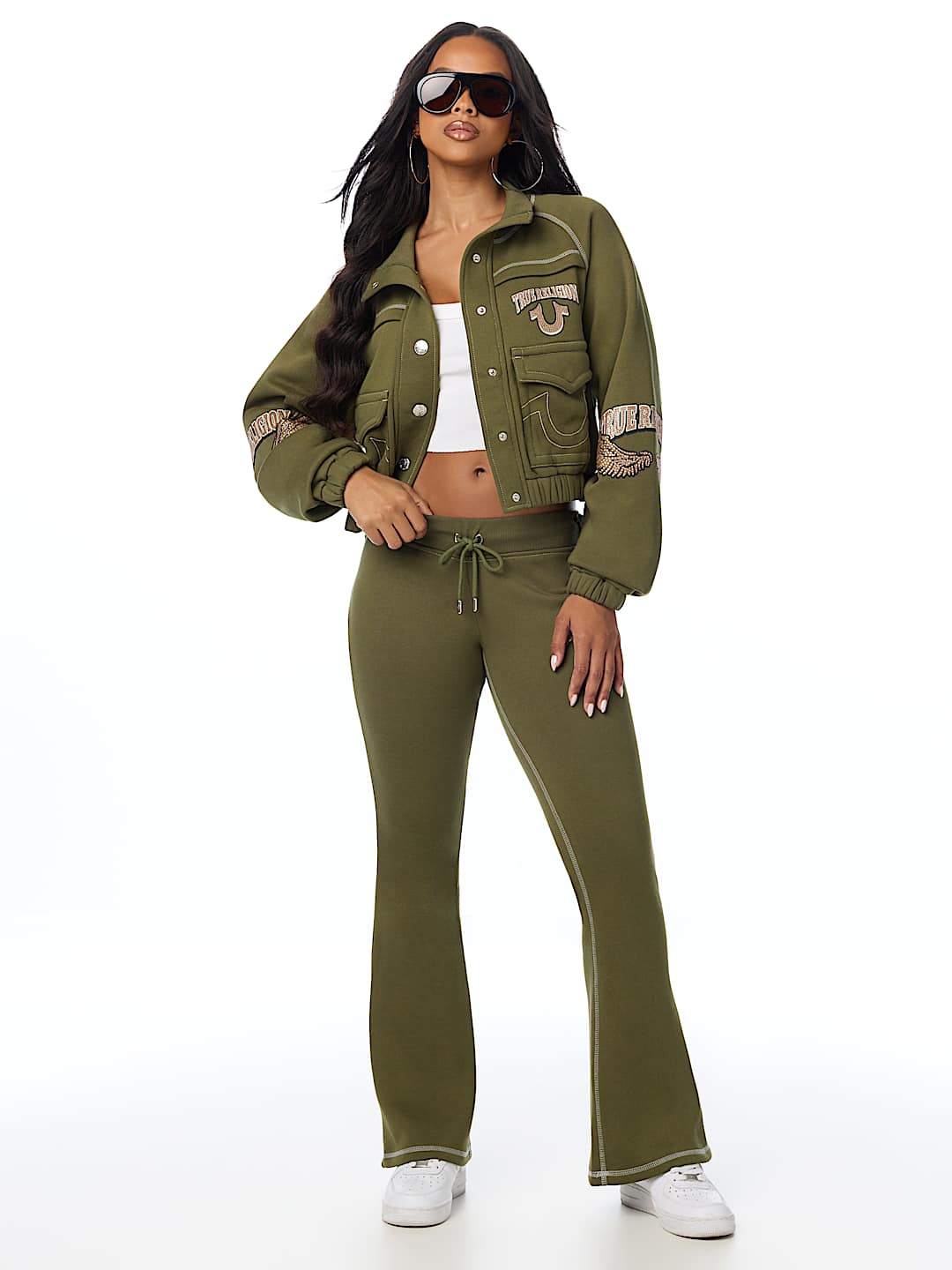CRYSTAL WING MID RISE BOOTCUT SWEATPANT