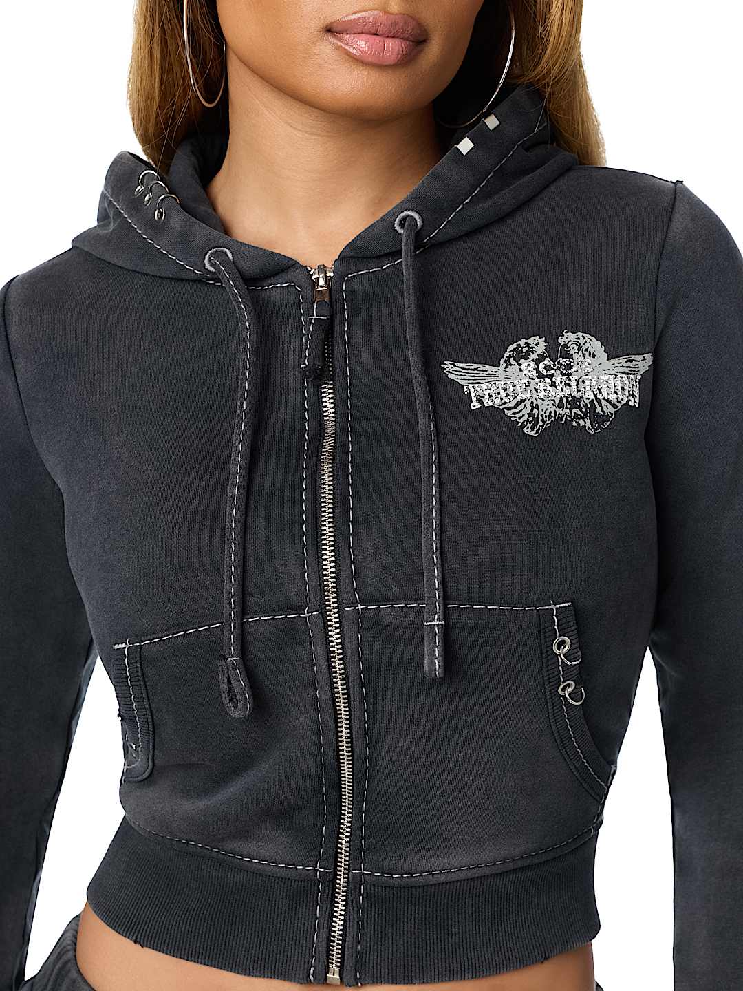 WASHED BIG T PIERCING HOODIE