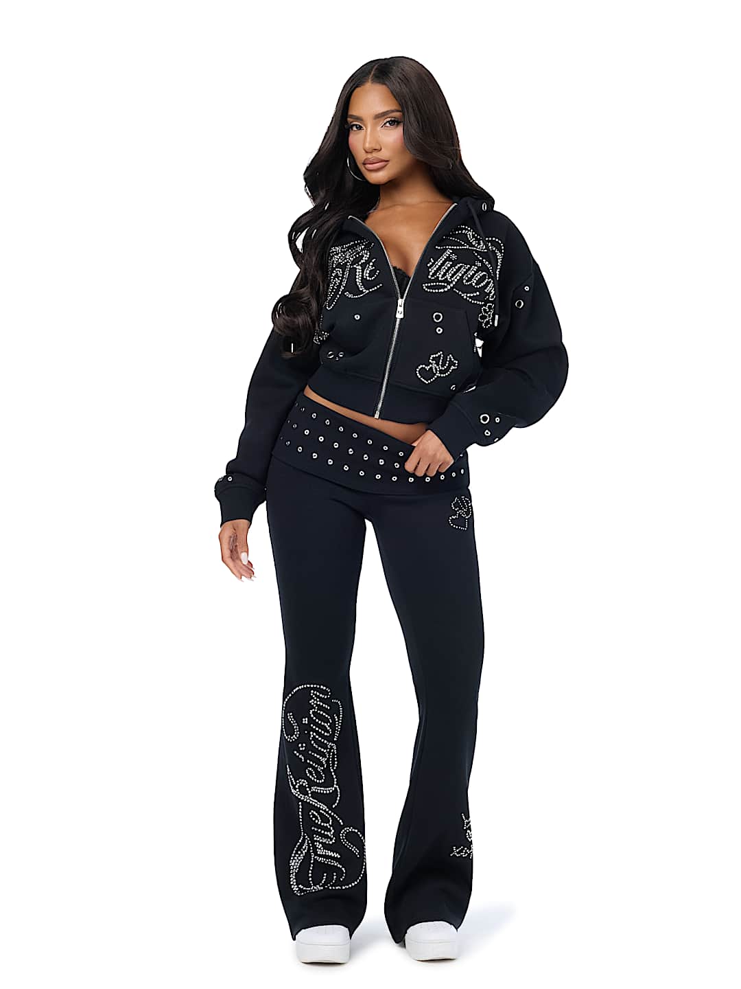 EYELET RELAXED ZIP-UP HOODIE