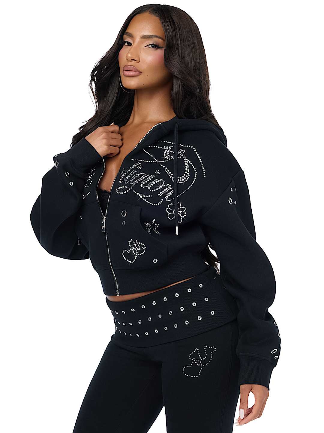 EYELET RELAXED ZIP-UP HOODIE