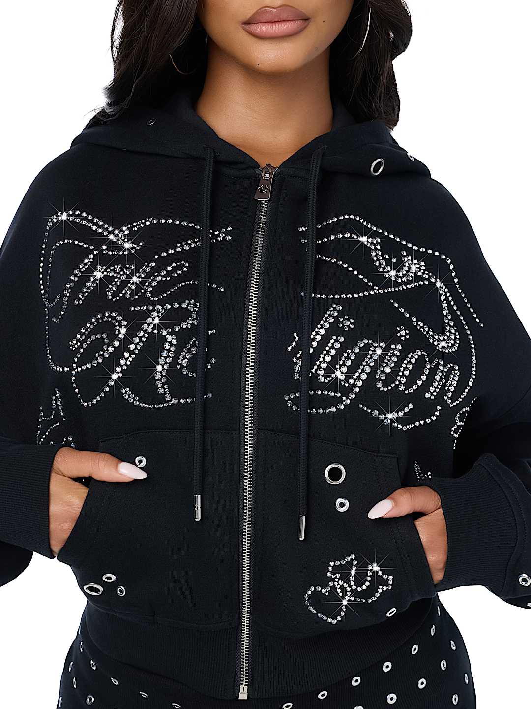 EYELET RELAXED ZIP-UP HOODIE