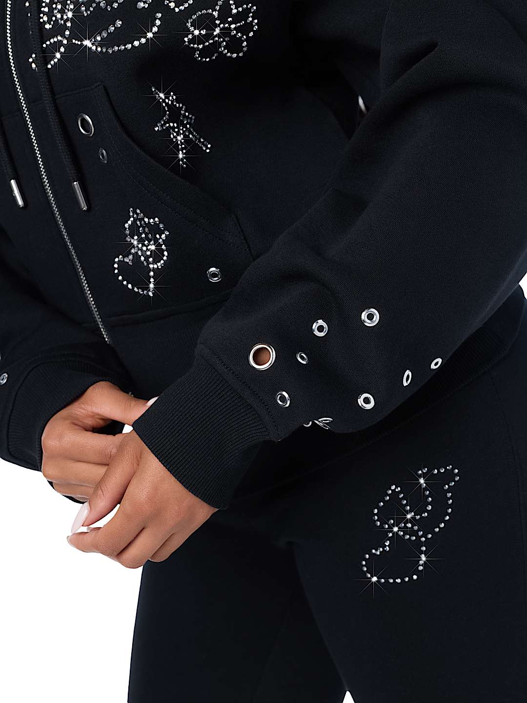 EYELET RELAXED ZIP-UP HOODIE