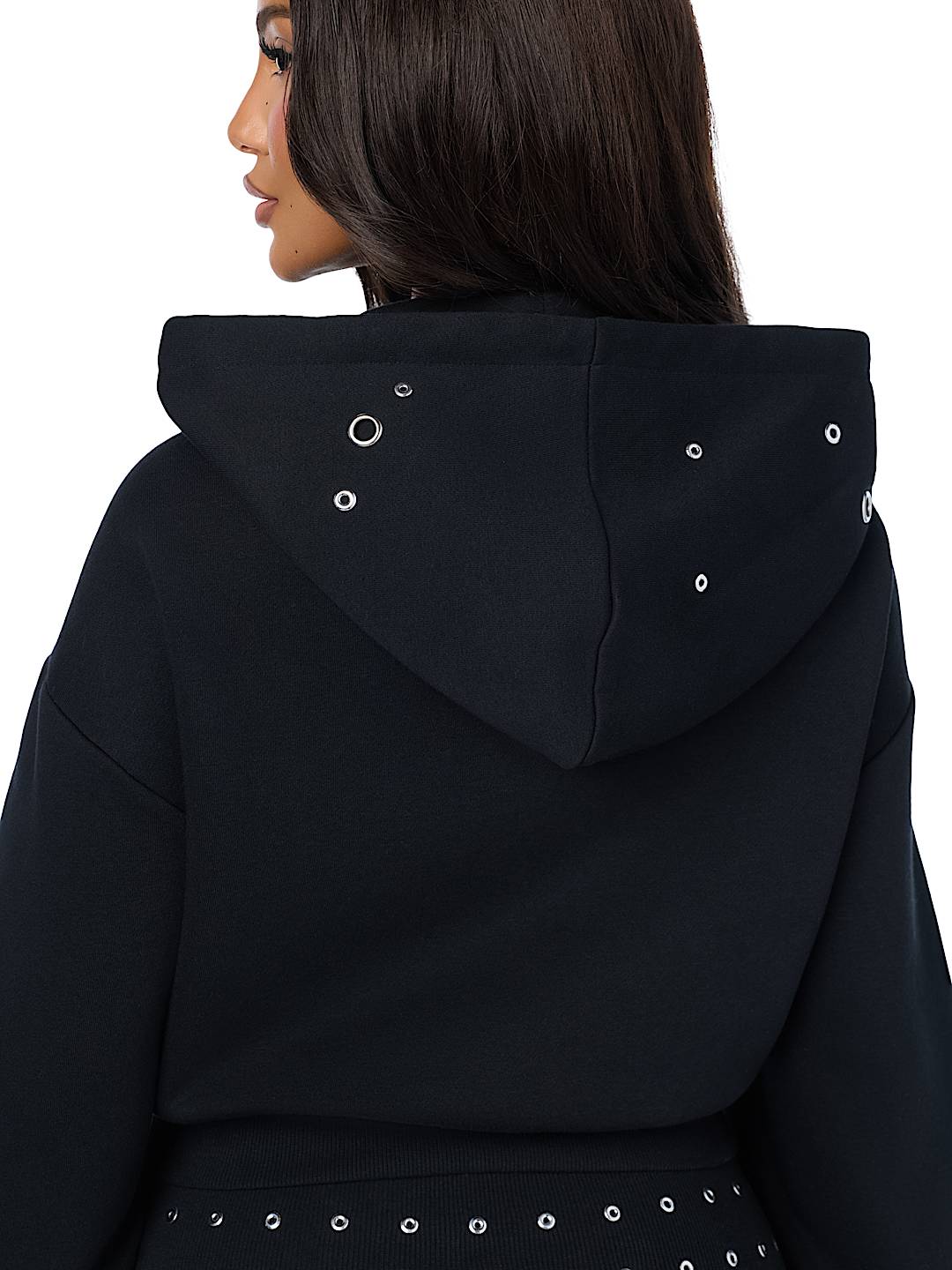 EYELET RELAXED ZIP-UP HOODIE