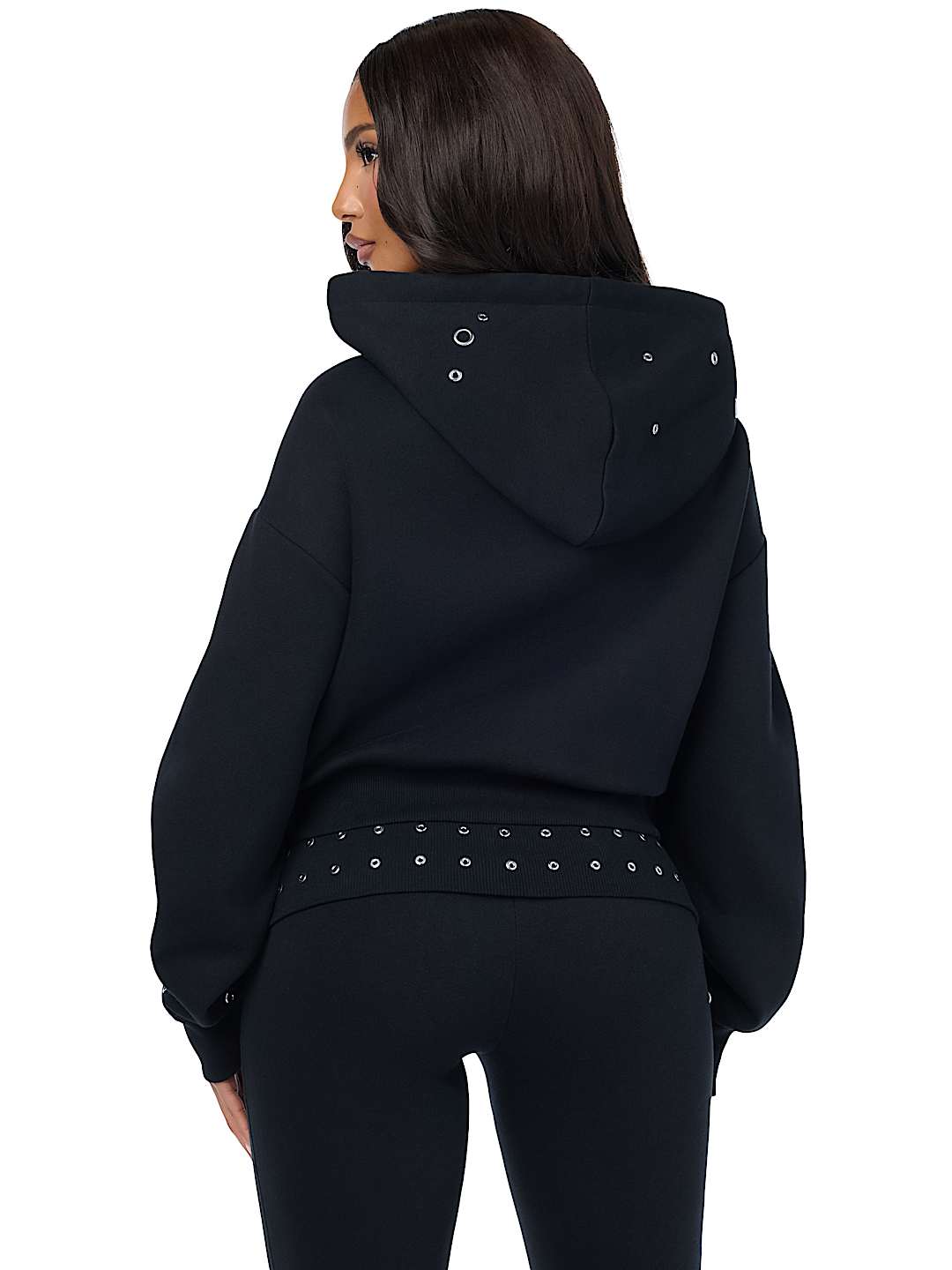 EYELET RELAXED ZIP-UP HOODIE