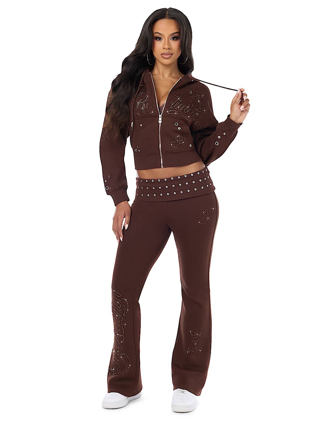 EYELET RELAXED ZIP-UP HOODIE