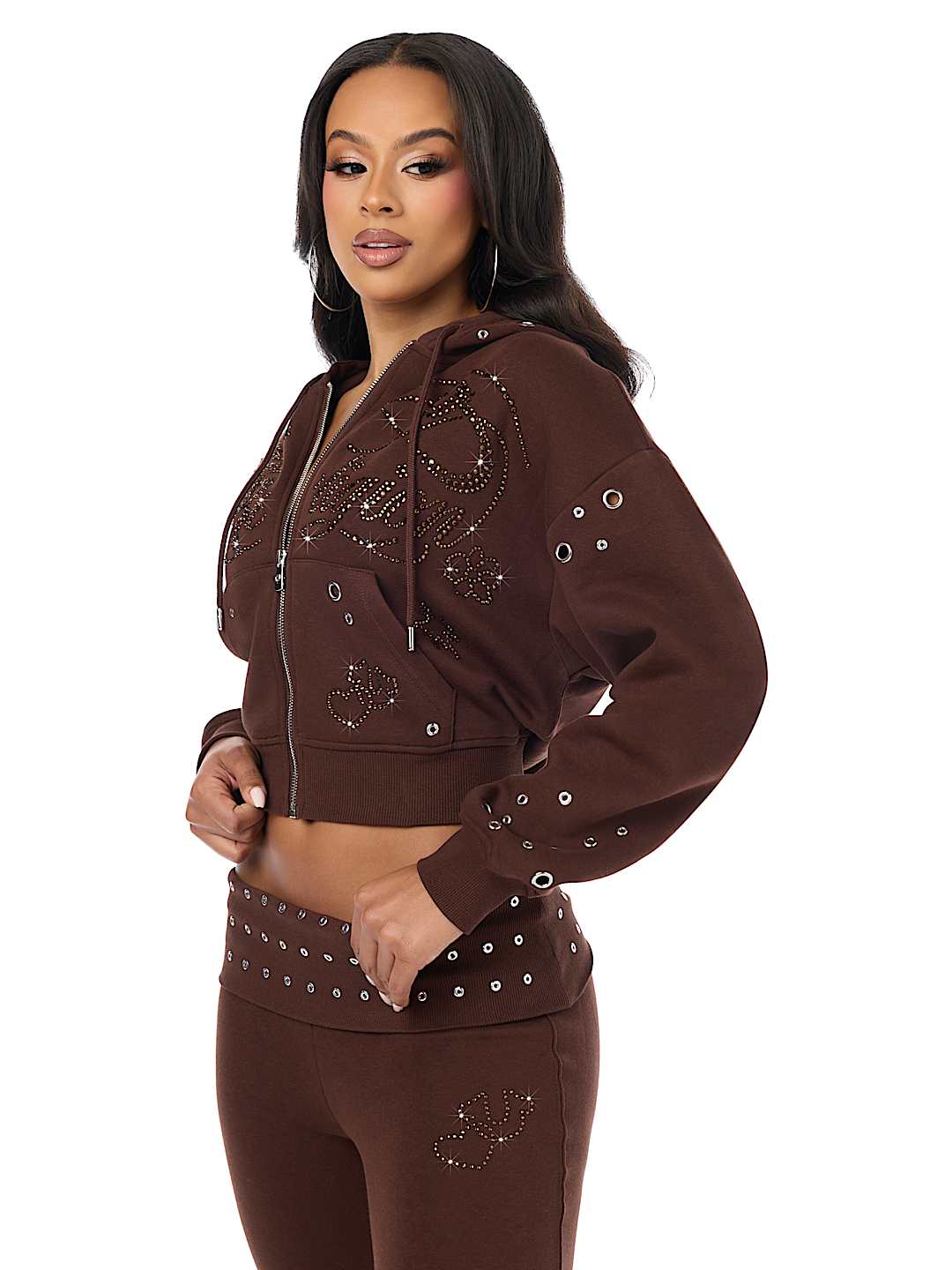 EYELET RELAXED ZIP-UP HOODIE