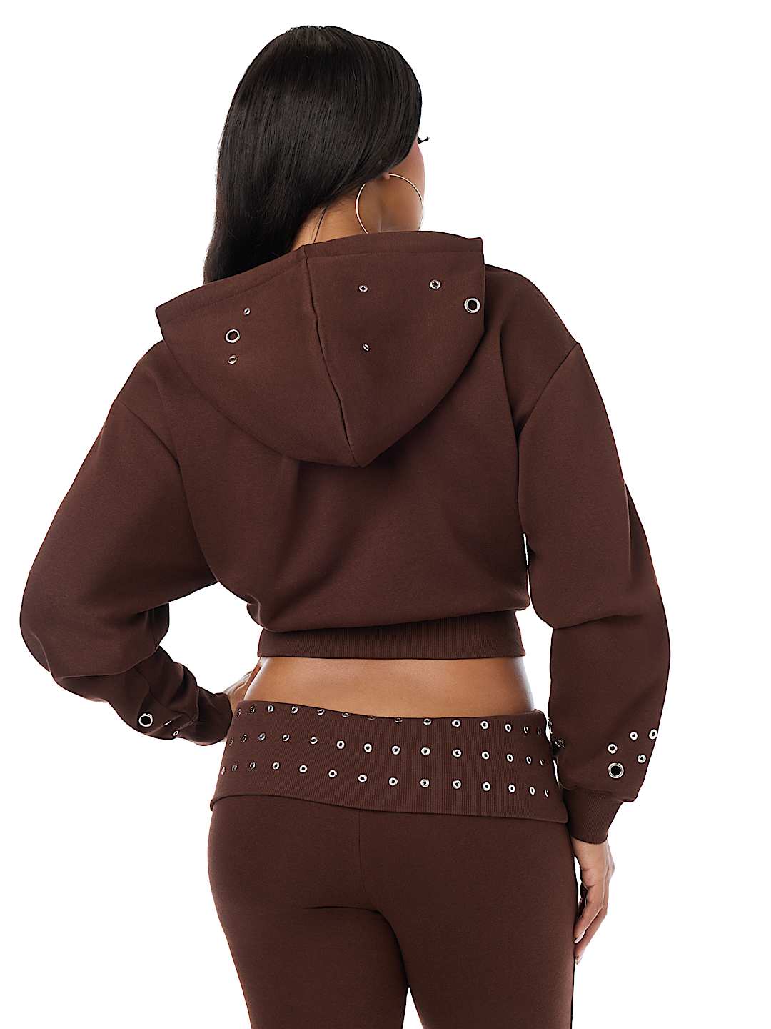 EYELET RELAXED ZIP-UP HOODIE