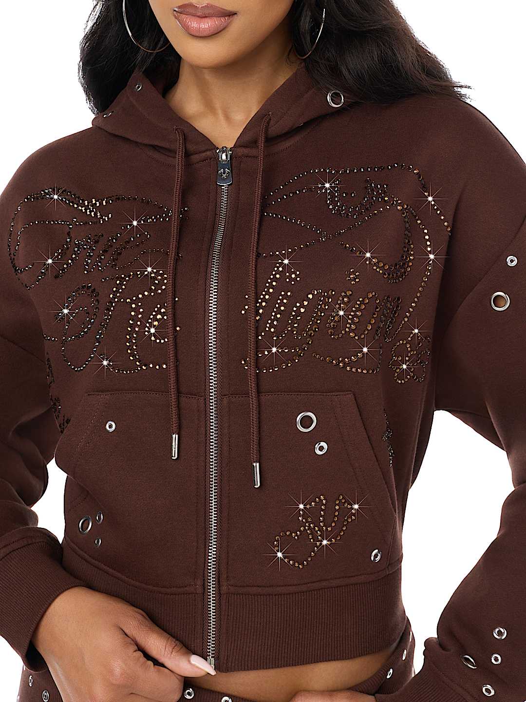 EYELET RELAXED ZIP-UP HOODIE