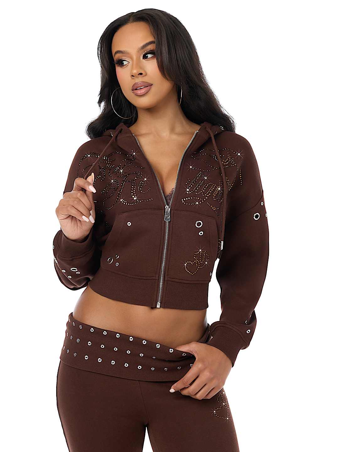EYELET RELAXED ZIP-UP HOODIE
