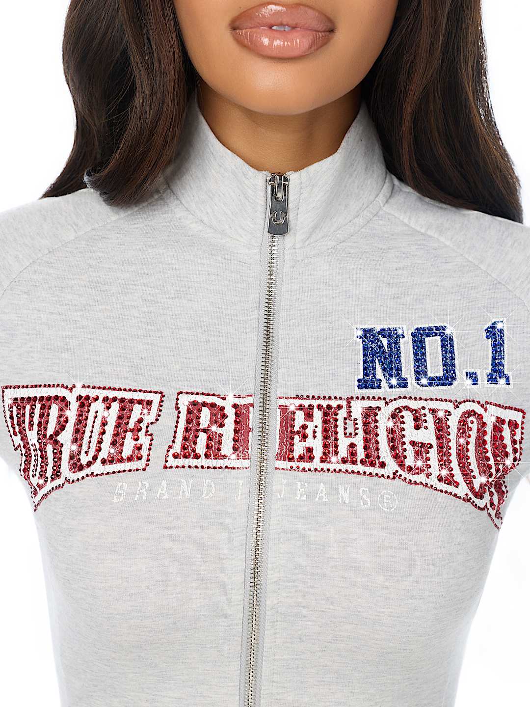 CRYSTAL SPORTY ZIP TRACK JACKET