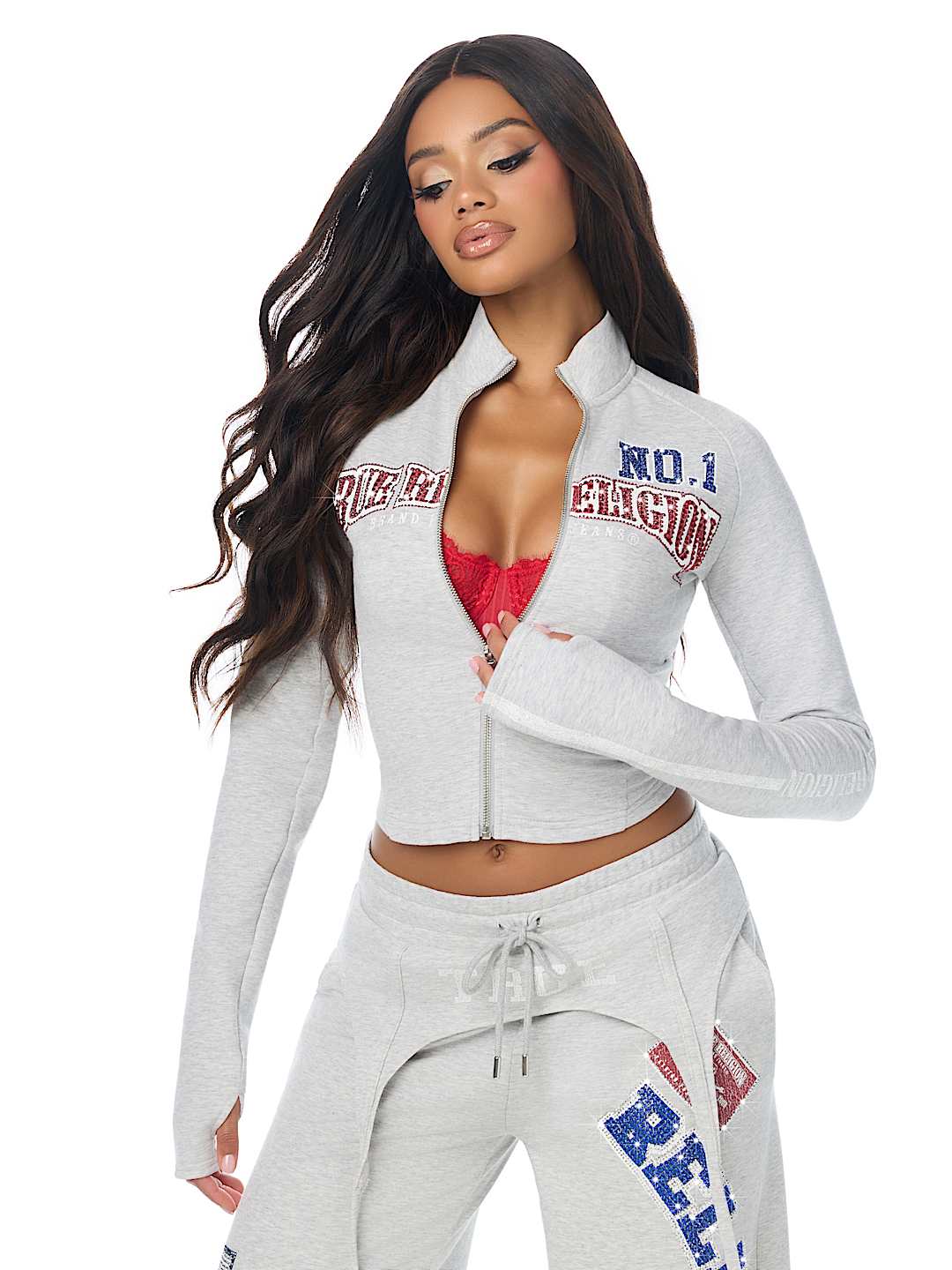CRYSTAL SPORTY ZIP TRACK JACKET