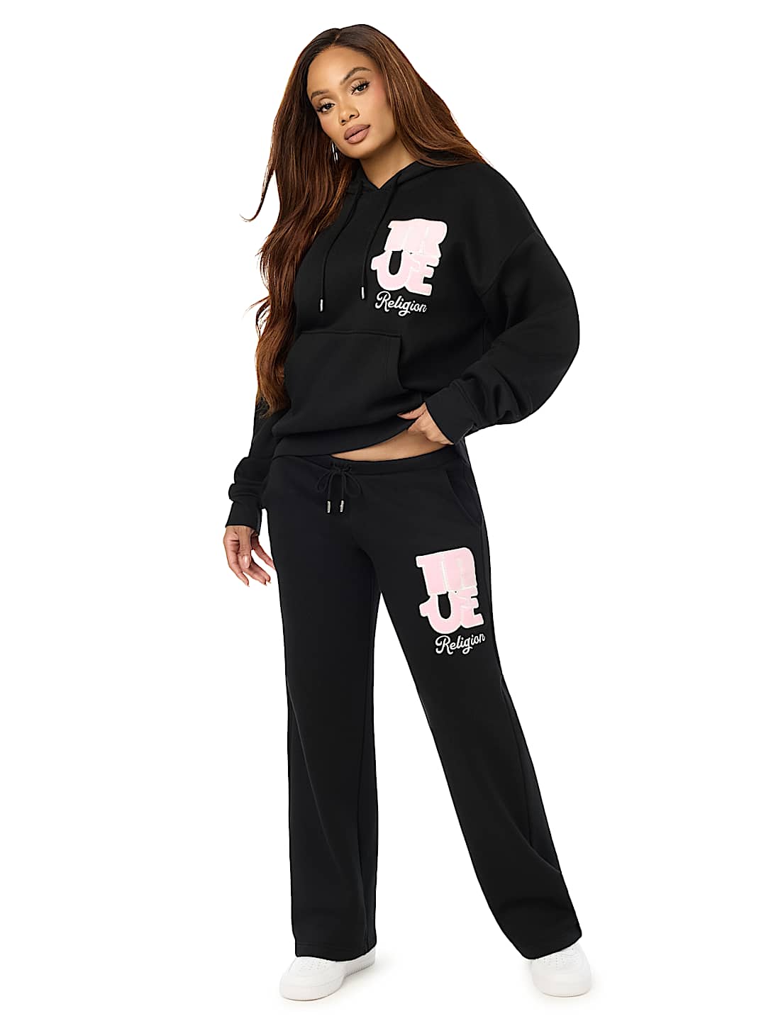VELVET EMBROIDERED LOW RISE STRAIGHT LEG SWEATPANT