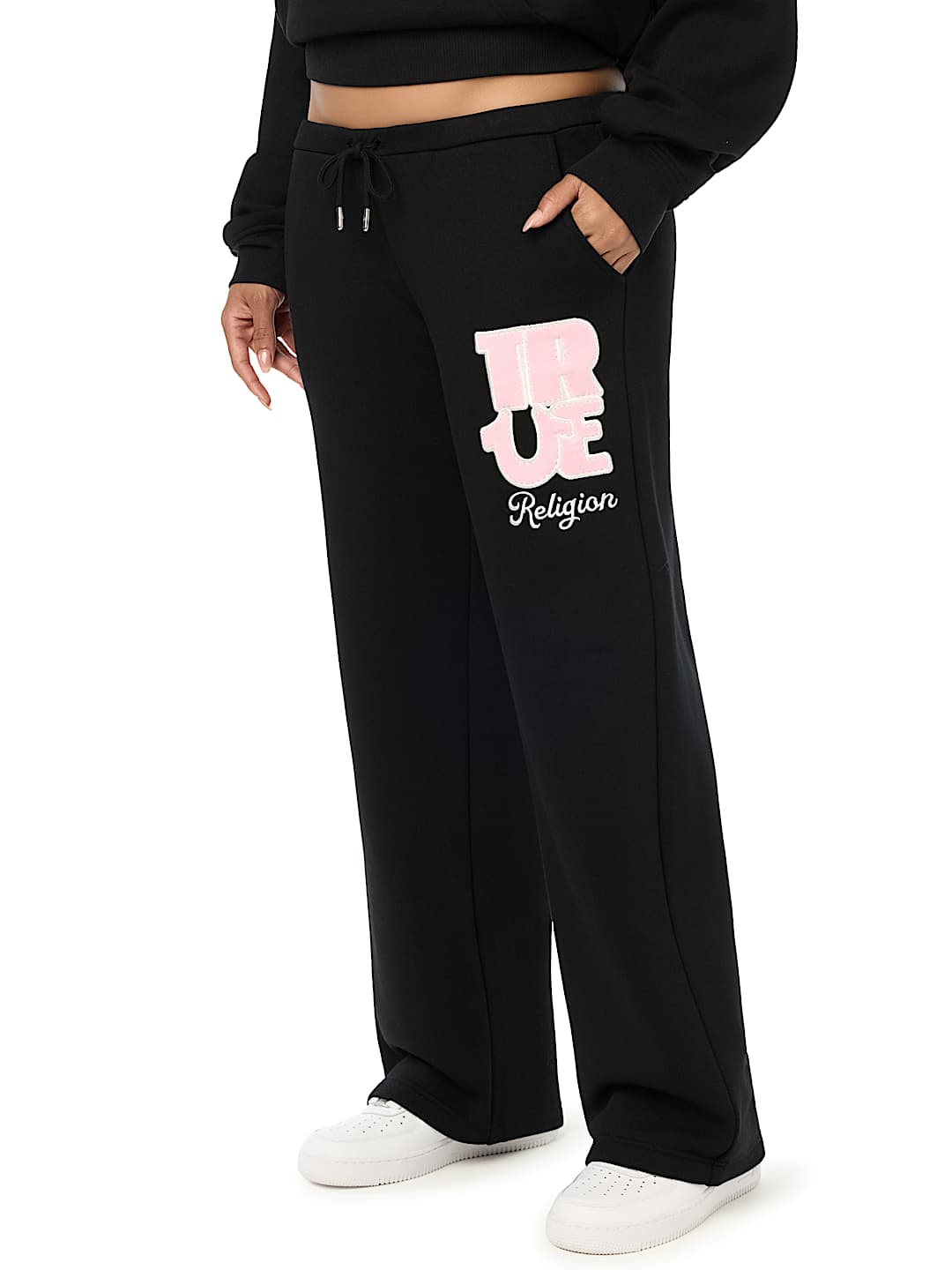 VELVET EMBROIDERED LOW RISE STRAIGHT LEG SWEATPANT