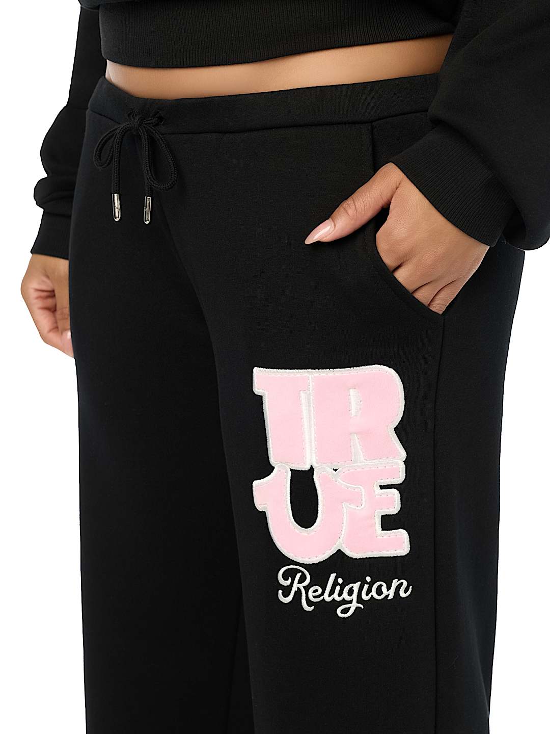 VELVET EMBROIDERED LOW RISE STRAIGHT LEG SWEATPANT