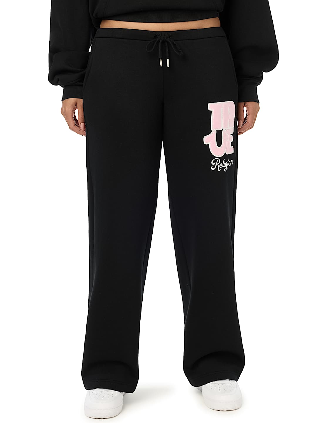VELVET EMBROIDERED LOW RISE STRAIGHT LEG SWEATPANT