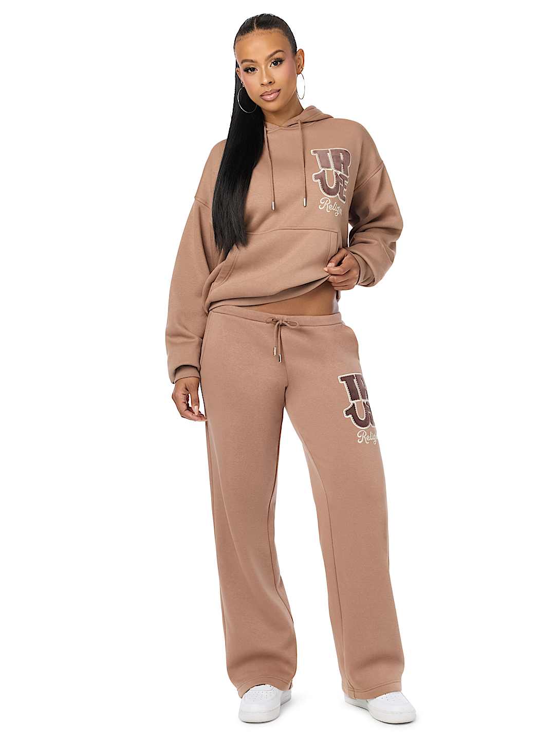 VELVET EMBROIDERED LOW RISE STRAIGHT LEG SWEATPANT